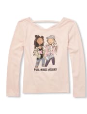 Girls Long Sleeve Sequin 'Hashtag Girl Boss Squad' Graphic Cut Out Top