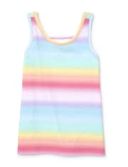 Girls Mix And Match Rainbow Striped Cut Out Tank Top