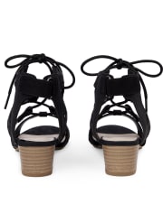 Girls Laser Cut Lace Up Mini Heel Sandals