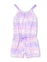 Girls Tie Dye Lace Romper Cover Up