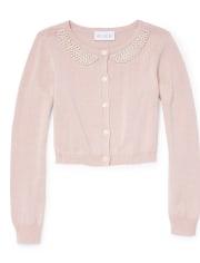 Girls Faux Pearl Collar Cardigan