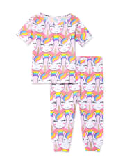 Pijama de algodón con ajuste ceñido de unicornio para bebés y niñas pequeñas