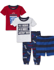 Baby And Toddler Boys Rule Breaker Snug Fit Cotton 4-Piece Pajamas