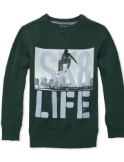 Boys Active Graphic Crew Neck Fleece Top
