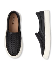 Perforated Faux Leather Slip On Sneakers