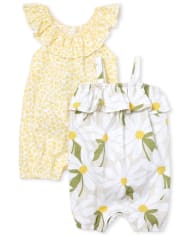 Lot de 2 barboteuses à volants et fleurs pour bébé fille
