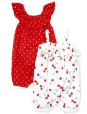 Lot de 2 barboteuses à volants et pois cerises pour bébé fille
