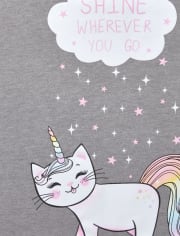 Camiseta con estampado de caticorn y purpurina para niñas