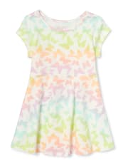 Baby And Toddler Girls Short Sleeve Rainbow Butterfly Print Knit Skater ...