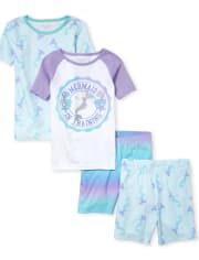 Girls Mermaid Snug Fit Cotton 4-Piece Pajamas