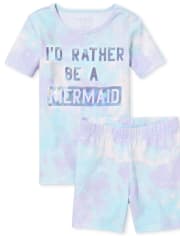 Girls Foil Mermaid Snug Fit Cotton Pajamas
