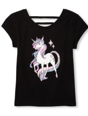 Top con abertura de unicornio adornado para niñas