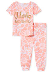 Baby And Toddler Girls Glitter Aloha Snug Fit Cotton Pajamas