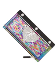 Girls Flip Sequin Rainbow Heart Pencil Case