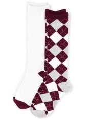 Girls Argyle Knee Socks 2-Pack