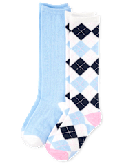 Girls Argyle Knee Socks 2-Pack