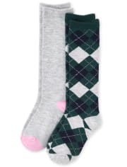Girls Argyle Knee Socks 2-Pack