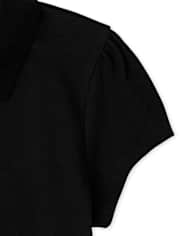 Girls Uniform Ruffle Soft Stretch Pique Polo - Plus