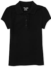 Girls Uniform Ruffle Soft Stretch Pique Polo - Plus