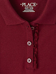 Girls Uniform Ruffle Soft Stretch Pique Polo - Plus