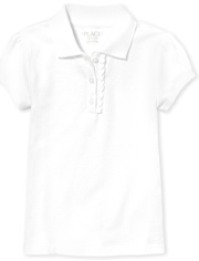 Girls Uniform Ruffle Soft Stretch Pique Polo - Plus