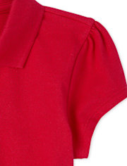 Girls Uniform Ruffle Soft Stretch Pique Polo - Plus