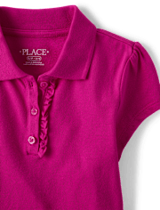 Girls Uniform Ruffle Pique Polo - Plus