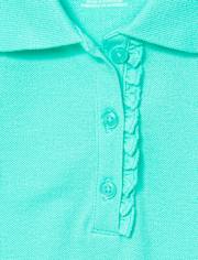 Girls Uniform Ruffle Soft Stretch Pique Polo - Plus