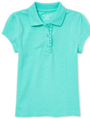 Girls Uniform Ruffle Soft Stretch Pique Polo - Plus