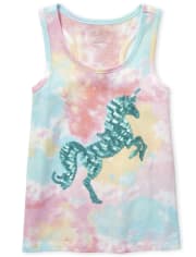 Girls Sequin Unicorn Tie Dye Racerback Tank Top