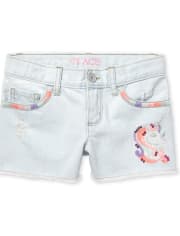 Shorts cortos de mezclilla con unicornio para niñas
