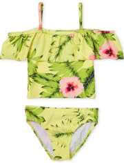 Girls Floral Off Shoulder Tankini Swimsuit
