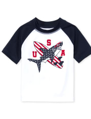 Baby And Toddler Boys Americana Short Raglan Sleeve 'USA' Shark Graphic Rashguard