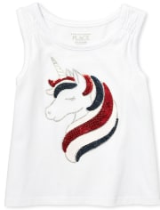 Baby And Toddler Girls Americana Sequin Unicorn Smocked Shoulder Tank Top