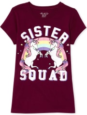 Girls Glitter Sister Squad Unicorn Graphic Tee