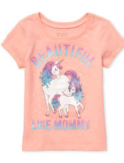 Baby And Toddler Girls Glitter Mommy Unicorn Graphic Tee