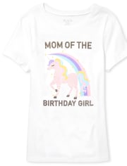 Womens Mommy And Me Glitter Birthday Unicorn Matching Graphic Tee