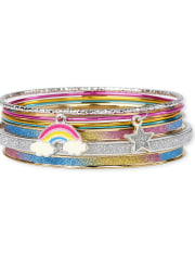Paquete de 7 pulseras tipo brazalete con purpurina y arcoíris para niñas