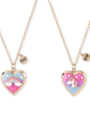 Girls Glitter Rainbow Unicorn BFF Locket Necklace 2-Pack