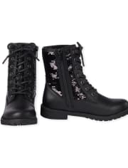 Botas con cordones y lentejuelas para niñas