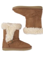 Girls Braided Faux Fur Boots