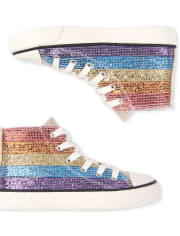 Zapatillas altas con rayas de arcoíris y purpurina para niñas