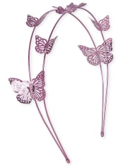 Diadema de metal con doble banda de mariposa para niñas