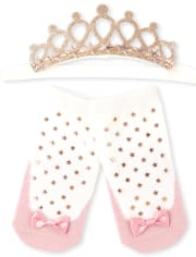 Baby Girls Glitter Tiara Headwrap And Ballerina Socks Set