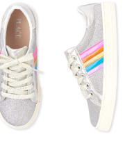 Zapatillas bajas con purpurina y rayas arcoíris para niñas