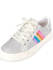 Zapatillas bajas con purpurina y rayas arcoíris para niñas