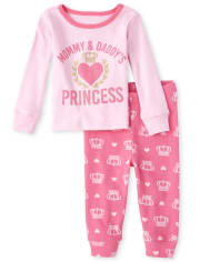 Pijamas de algodón ajustados de princesa para bebés y niñas pequeñas