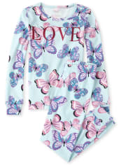 Girls Glitter Butterfly Snug Fit Cotton Pajamas