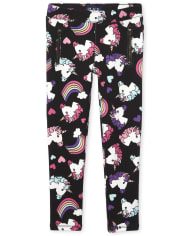 Girls Rainbow Unicorn Zip Ponte Knit Pull On Jeggings
