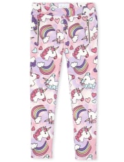 Girls Rainbow Unicorn Zip Ponte Knit Pull On Jeggings